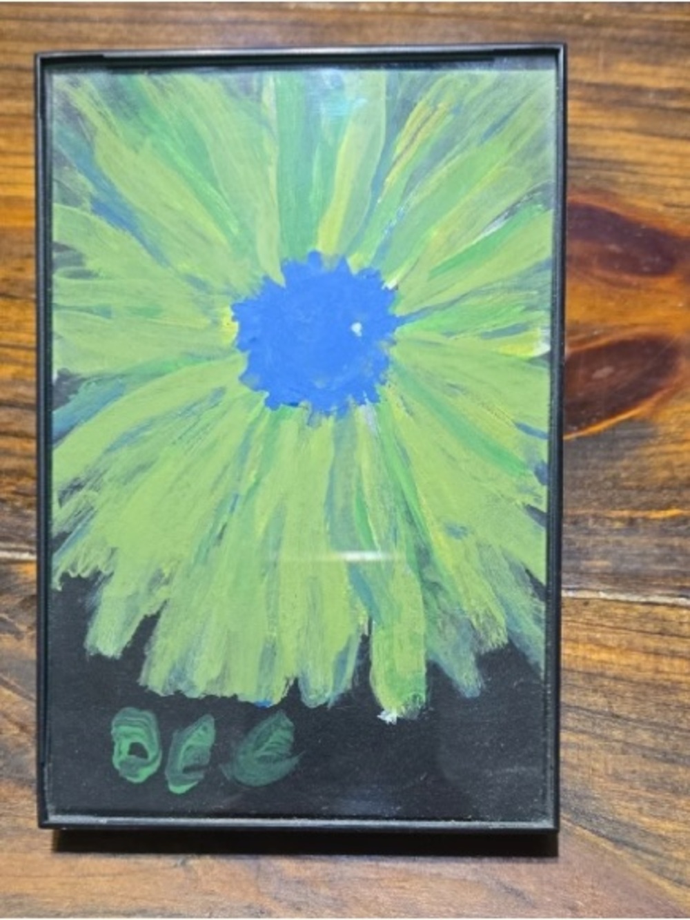 Framed Original Abstract Green and Blue Flower Art By Dee